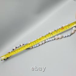 RARE Vintage 10mm Blue Lace Agate & Opaline Peking Crumb Glass Bead Necklace 30