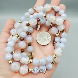 RARE Vintage 10mm Blue Lace Agate & Opaline Peking Crumb Glass Bead Necklace 30