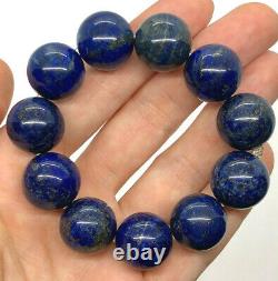 RARE Vintage Chinese Lapis Lazuli Carved Bead Bracelet Highest Quality HUGE 17mm
