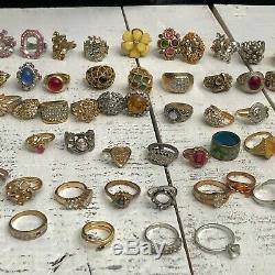 RARE Vintage Lot of 110 GORGEOUS Cocktail Rings Some Signed + 53 Needing Stones