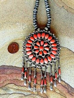 RARE Vintage Navajo Coral Jewelry Collector Set Necklace, Ring & Earrings