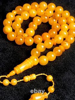 RARE Vintage STONE 45 Egg Yolk Natural Baltic Amber Prayer Beads 52