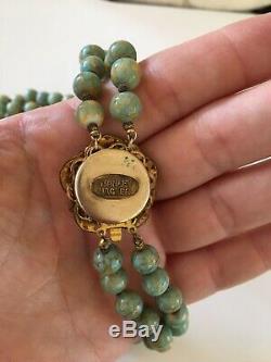 RARE Vintage Stanley Hagler Turquoise Stone Bead Beaded Double Necklace Signed