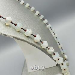 RARE Vintage White Blue Slovakian Opal & Sterling Silver Bead Necklace 24 36g