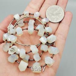 RARE Vintage White Blue Slovakian Opal & Sterling Silver Bead Necklace 24 36g