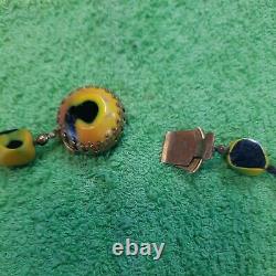 RARE YellowithBlack & Black/Gold Agate, Gold tone Clasp made Austria 21 Necklace