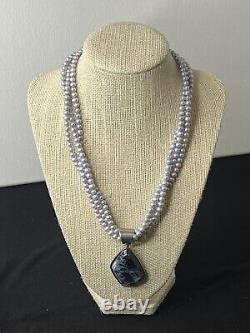 RETIRED Jay King DTR 925 Multi Strand Genuine Gray Pearls with Stone Pendant RARE