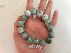 Rare 100%Natural Green Jadeite Chinese Jade Bracelet Beads For men 15mm Expand