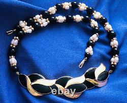 Rare 14k gold swirl black onyx leaves + baroque pearls onyx 14k gold beads 18