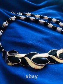 Rare 14k gold swirl black onyx leaves + baroque pearls onyx 14k gold beads 18