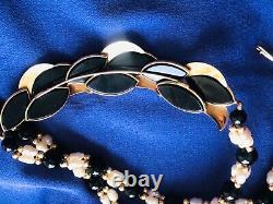 Rare 14k gold swirl black onyx leaves + baroque pearls onyx 14k gold beads 18