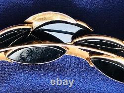 Rare 14k gold swirl black onyx leaves + baroque pearls onyx 14k gold beads 18