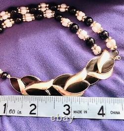 Rare 14k gold swirl black onyx leaves + baroque pearls onyx 14k gold beads 18