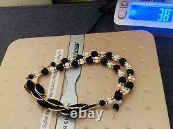 Rare 14k gold swirl black onyx leaves + baroque pearls onyx 14k gold beads 18