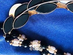 Rare 14k gold swirl black onyx leaves + baroque pearls onyx 14k gold beads 18