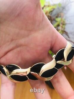 Rare 14k gold swirl black onyx leaves + baroque pearls onyx 14k gold beads 18