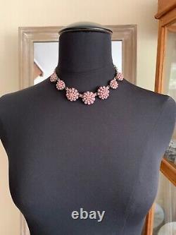 Rare 1950s Vintage French Creator Necklace -Flowers formed by Pink Quartz stones