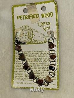 Rare 1967 Real Petrified Wood Tree Stones On Linked Hearts Vintage Cactus Craft