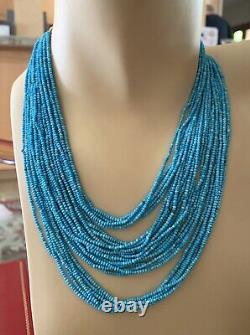 Rare 1.5MM NATURAL TURQUOISE BEADS GRADUATED NECKLACE 26 Strands 50gr Sterling