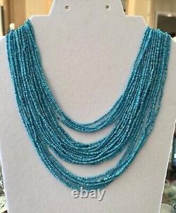 Rare 1.5MM NATURAL TURQUOISE BEADS GRADUATED NECKLACE 26 Strands 50gr Sterling