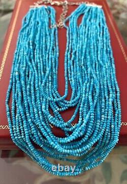 Rare 1.5MM NATURAL TURQUOISE BEADS GRADUATED NECKLACE 26 Strands 50gr Sterling