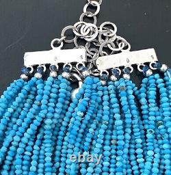 Rare 1.5MM NATURAL TURQUOISE BEADS GRADUATED NECKLACE 26 Strands 50gr Sterling