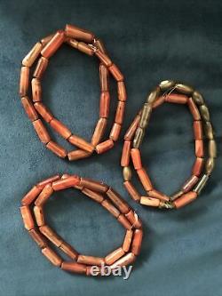Rare (3)Antique Agate African Trade Beads Faceted 12 Inches Necklace Pendant
