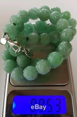Rare 447Ct Carved Graduating Jadeite 14mm Shou Bead Jade Necklace 89 grams