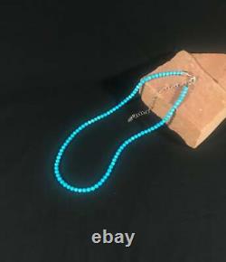 Rare 4MM Sleeping Beauty Turquoise Smooth Bead 19Necklace & 14K White Gold Over