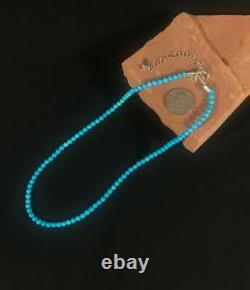 Rare 4MM Sleeping Beauty Turquoise Smooth Bead 19Necklace & 14K White Gold Over