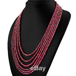 Rare 589.15 Cts Natural Rich Red Ruby 6 Strand Round Faceted Beads Necklace