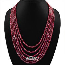 Rare 589.15 Cts Natural Rich Red Ruby 6 Strand Round Faceted Beads Necklace