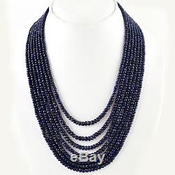 Rare 689.50 Cts Natural Rich Blue Sapphire 7 Strand Round Cut Beads Necklace