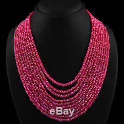 Rare 736.15 Cts Natural 10 Strand Rich Red Ruby Round Faceted Beads Necklace