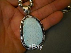 Rare # 8 Turquoise Sterling Silver Navajo Pearl Bead Necklace, SIGNED N JL or JT