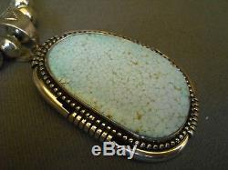 Rare # 8 Turquoise Sterling Silver Navajo Pearl Bead Necklace, SIGNED N JL or JT