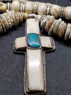 Rare 925 Sterling Silver North West Bone Stone Turquoise And Silver Tie Necklace