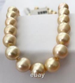 Rare AAAA Champagne Golden South Sea Cultured Pearl Strand 14k Gold Clasp