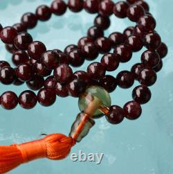 Rare AAA Garnet Handmade Yoga 108+1 Mala Beads Jewelry Necklace