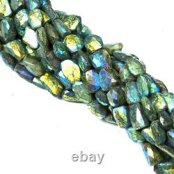Rare Ab Coated Sparking Emerald 24 Inch Strand 8x9-10x21 MM Tumble Shape Beads