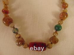 Rare Agate Carnelian Jade Large Vintage Necklace 32 Long Beautiful Estate Find