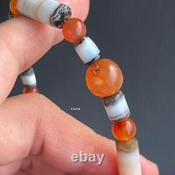 Rare Ancient Agate And Carnelian Stone Beads South East Asia Bracelet #F2382