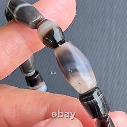 Rare Ancient Agate Black And White Stone Beads South East Asia Bracelet #F2761