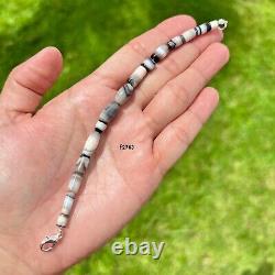 Rare Ancient Agate Black And White Stone Beads South East Asia Bracelet #F2763