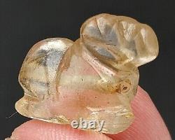 Rare Ancient Antique Crystal Quartz Stone Carved Myth Animal Figure Bead #CP466
