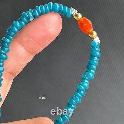 Rare Ancient Blue Glass And Carnelian Stone Beads With Pendent Necklace #F2390