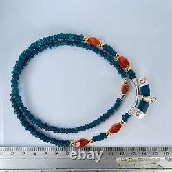 Rare Ancient Blue Glass And Carnelian Stone Beads With Pendent Necklace #F2390