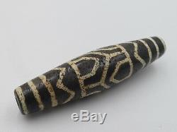 Rare Ancient Dzi Pumtek Fossil Wood Longevity Tiger Tooth 6 Eyes Pyu Bead#PU2