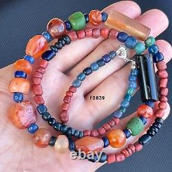 Rare Ancient Glass Beads And Mix Stone Beads Necklace #F2839
