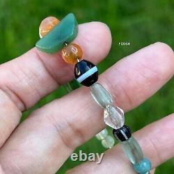 Rare Ancient Mix Stone And Glass Beads South East Asia Bracelet #F2064